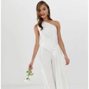 HALSTON HERITAGE ONE SHOULDER JUMPSUIT; FALL IN LOVE WITH SUMMER WHITES -